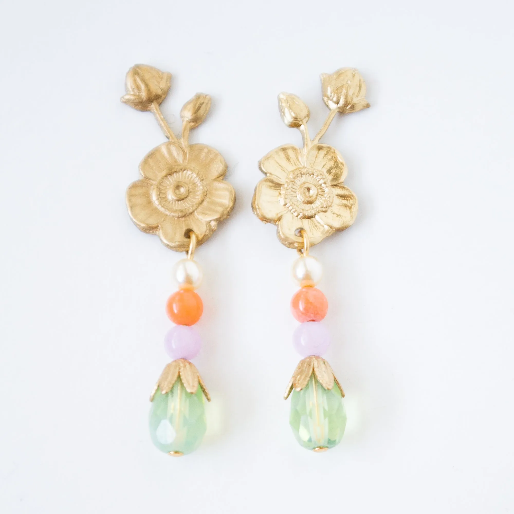 Floral Dangle Stud Earrings- WS