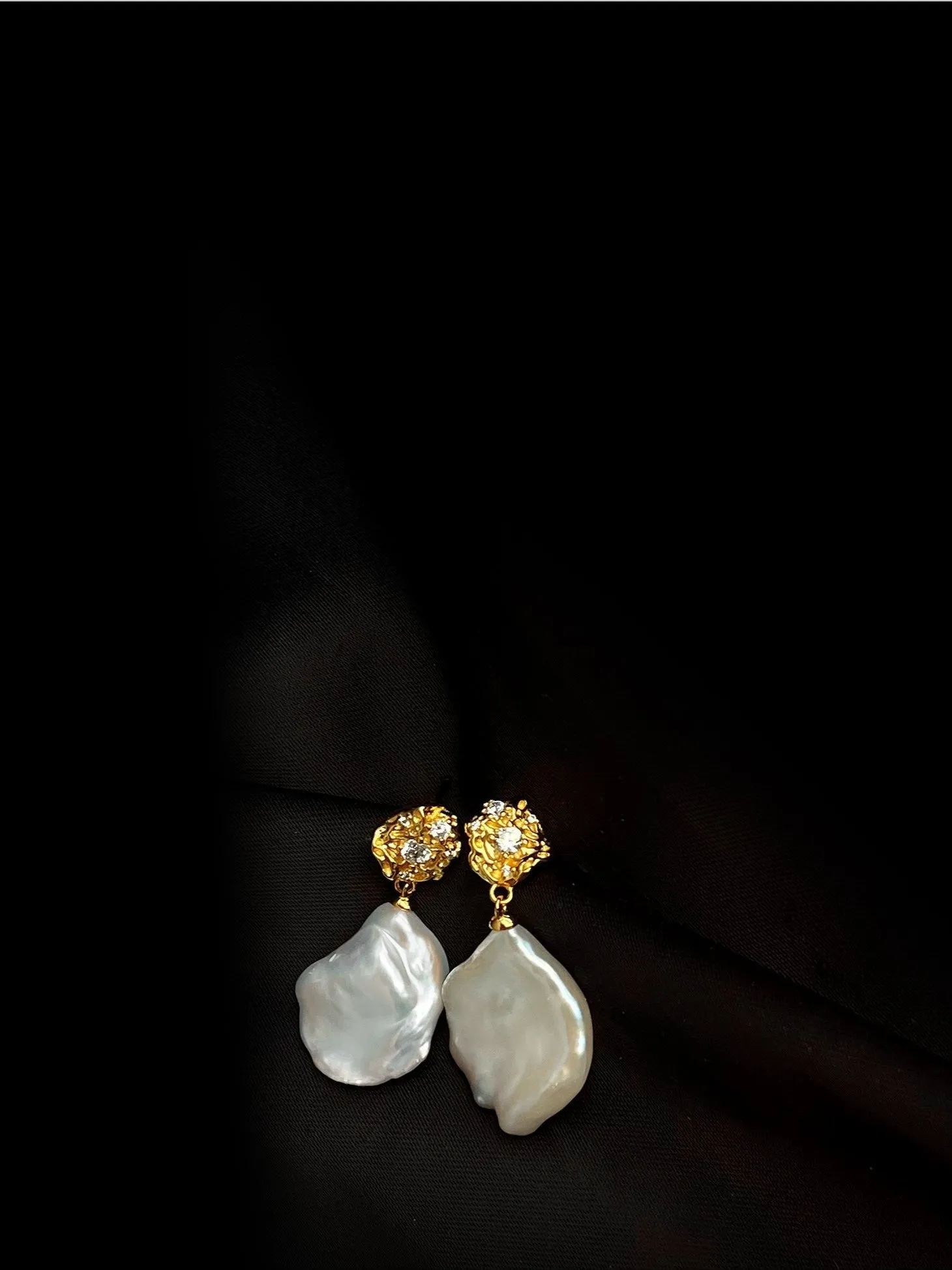 French Style Lava Petal Baroque Pearl Drop Earrings