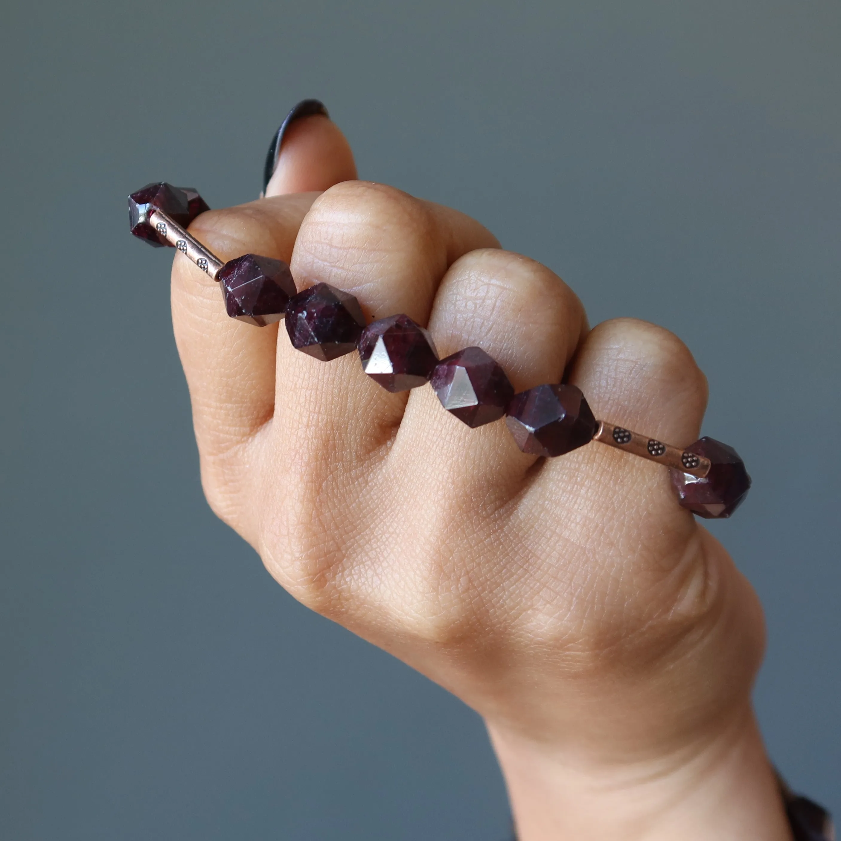 Garnet Bracelet Funky Dance Lovers Faceted Deep Red Gemstone