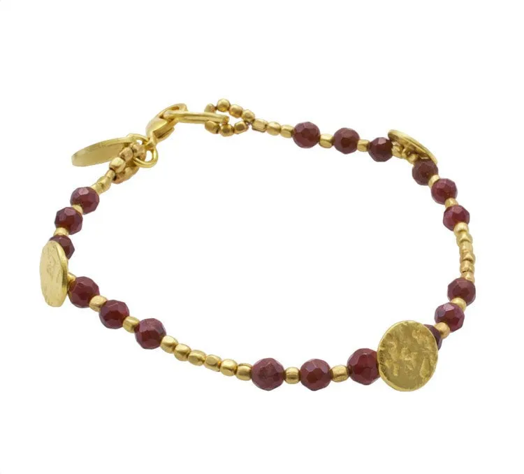 Garnet Gold Plated Sun Disc Bracelet