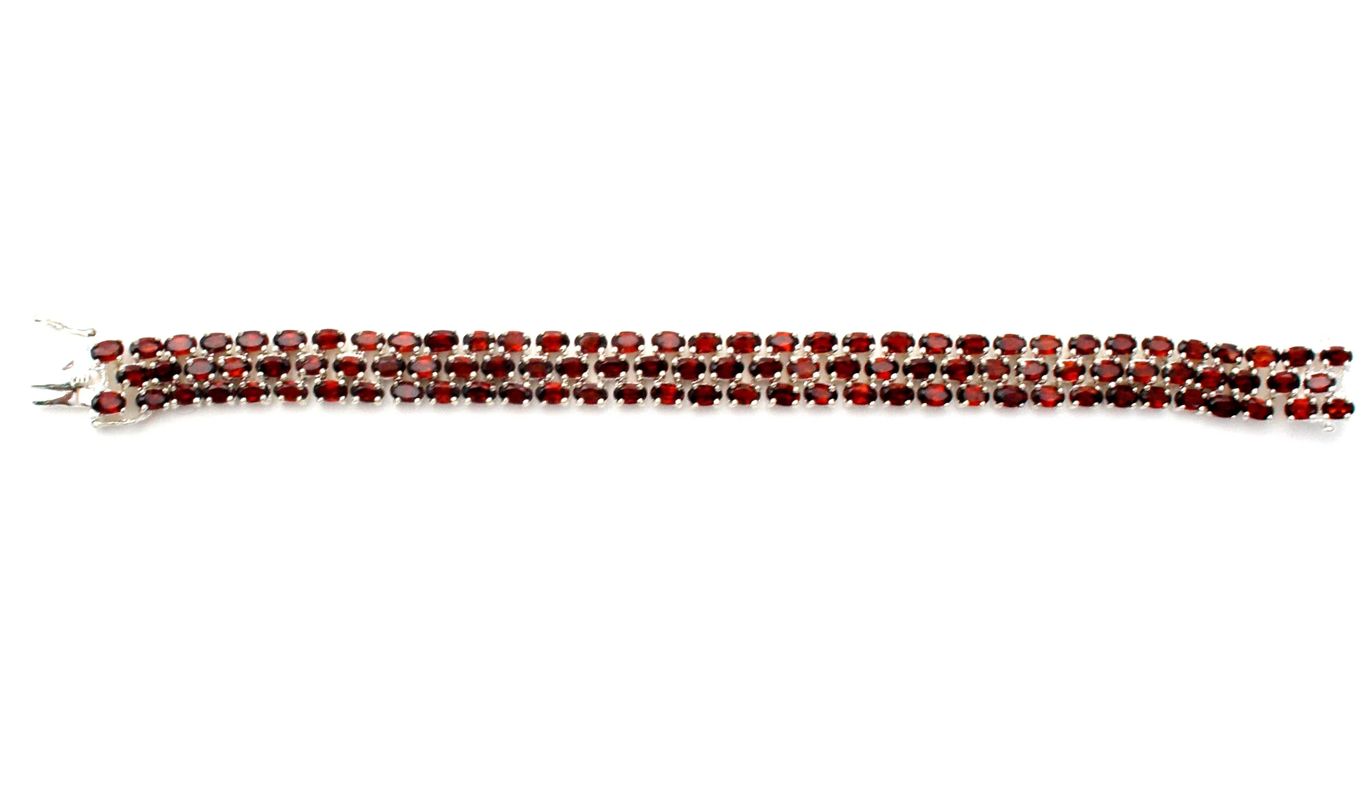 Garnet Tennis Bracelet 3 Row Sterling Silver