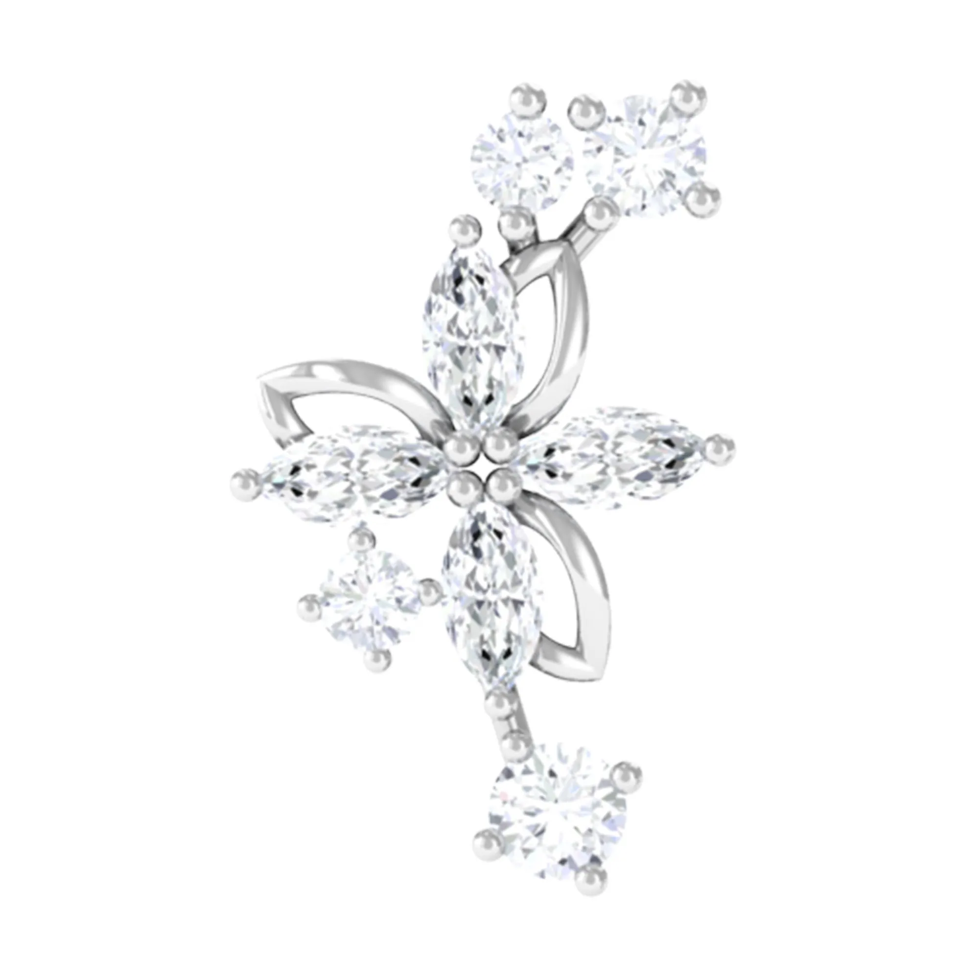 Genuine Diamond Flower Crawler Earring