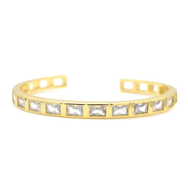 Gold Cubic Zirconia Open Cuff Bracelet