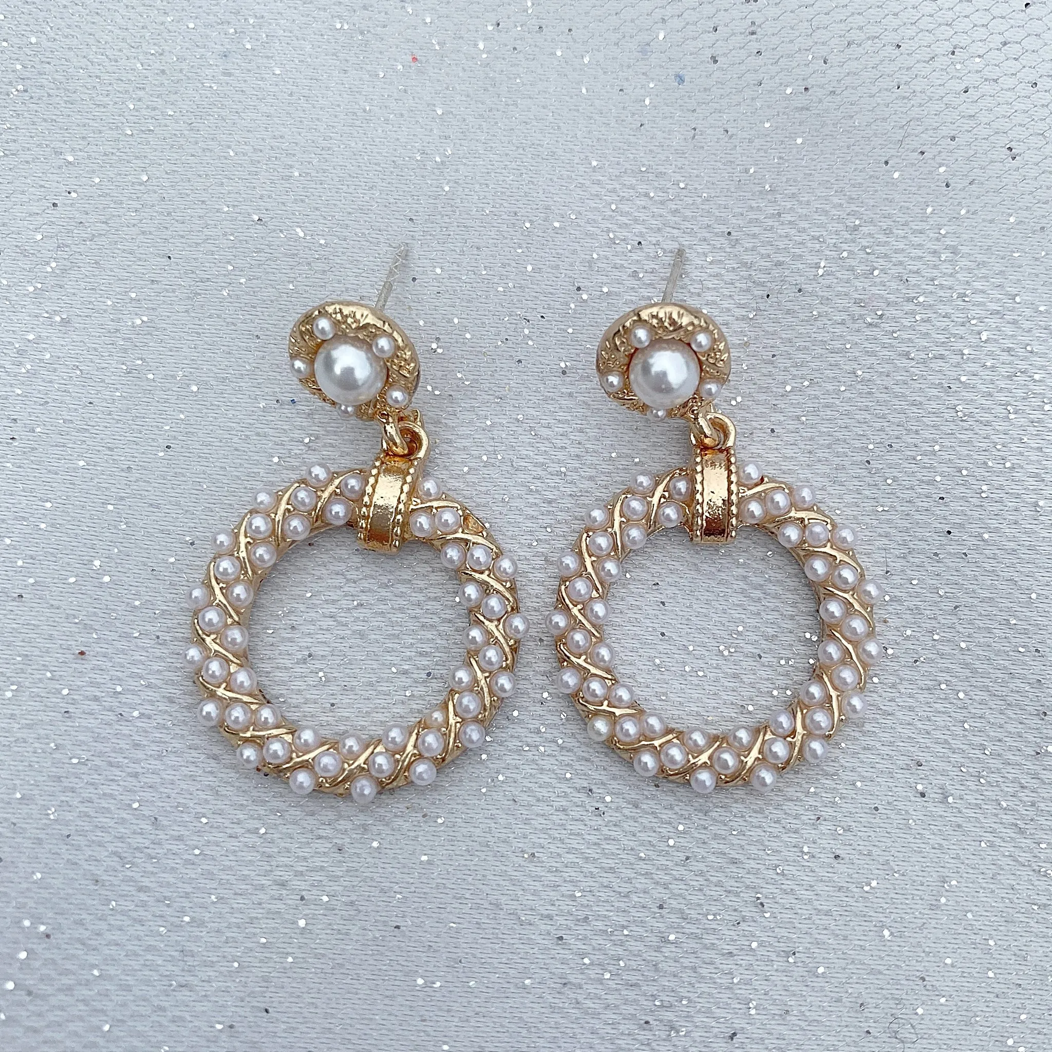 Gold Pearl Earrings Circular Vintage Inspired