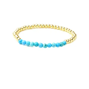 Gold Plated Beaded 4mm Turquoise  Stretch Bracelet