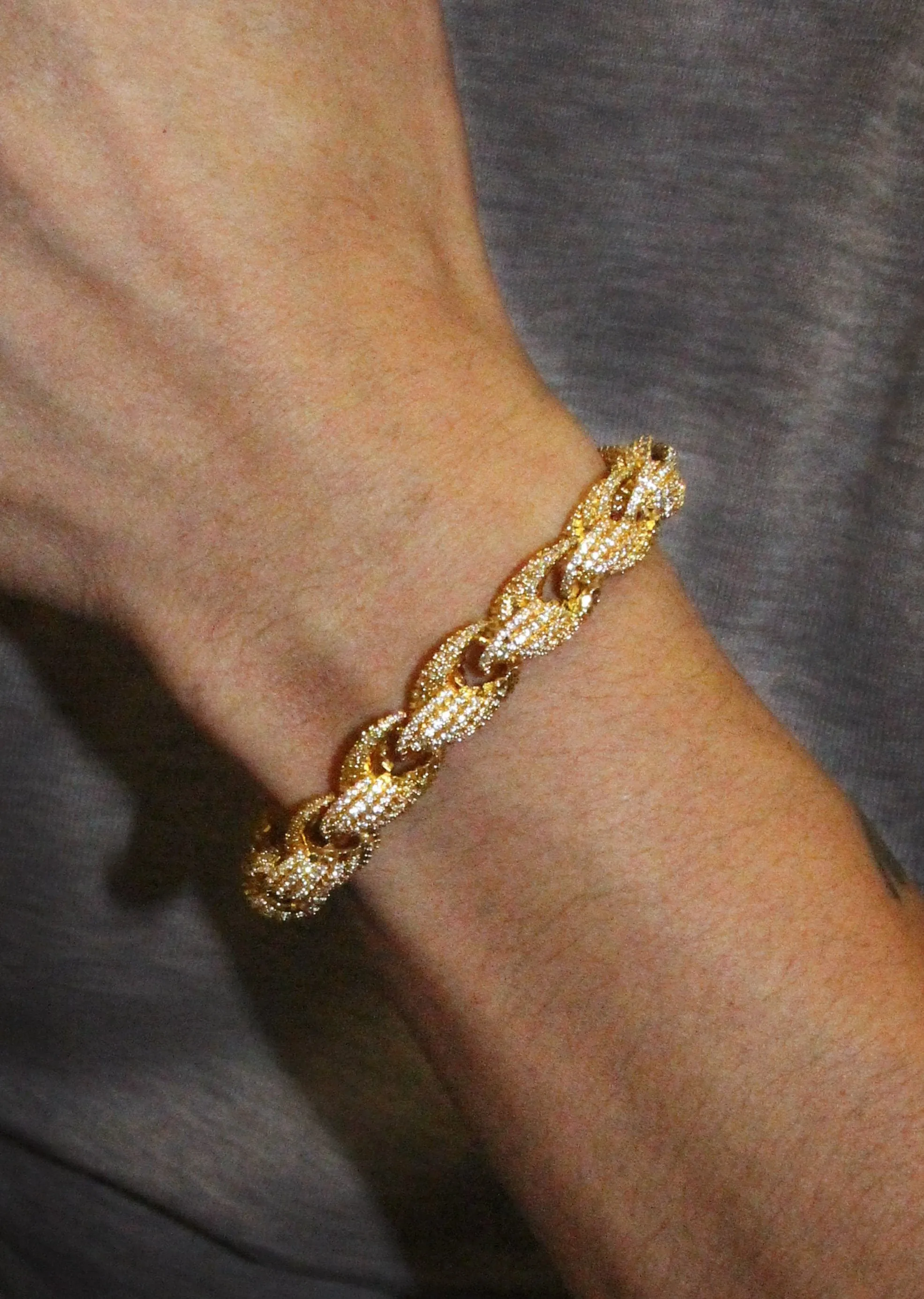 Gold Plated Mens Iced Out Solid Rope Bracelet