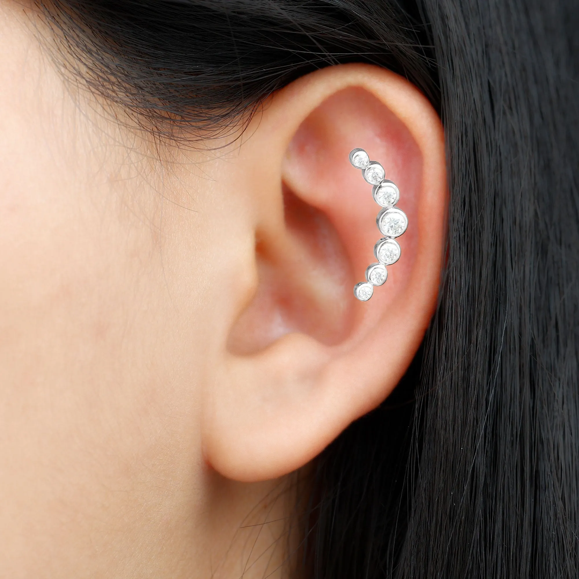 Graduated Diamond Crawler Helix Earring in Bezel Set