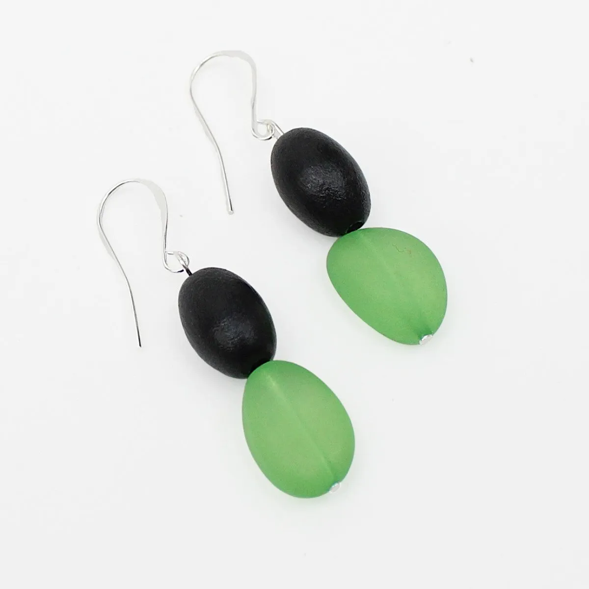 Green Double Bead Dangle Earrings