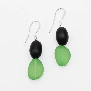 Green Double Bead Dangle Earrings