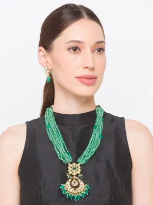 Green Gold Tone Kundan Necklace Set with Onyx