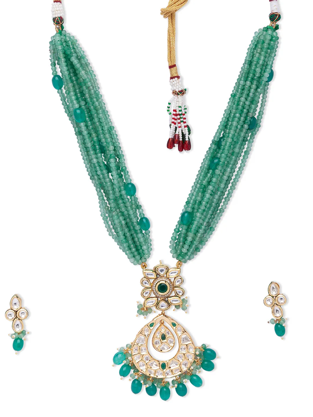 Green Gold Tone Kundan Necklace Set with Onyx