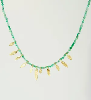 Green Onyx and Gold Leaves Necklace