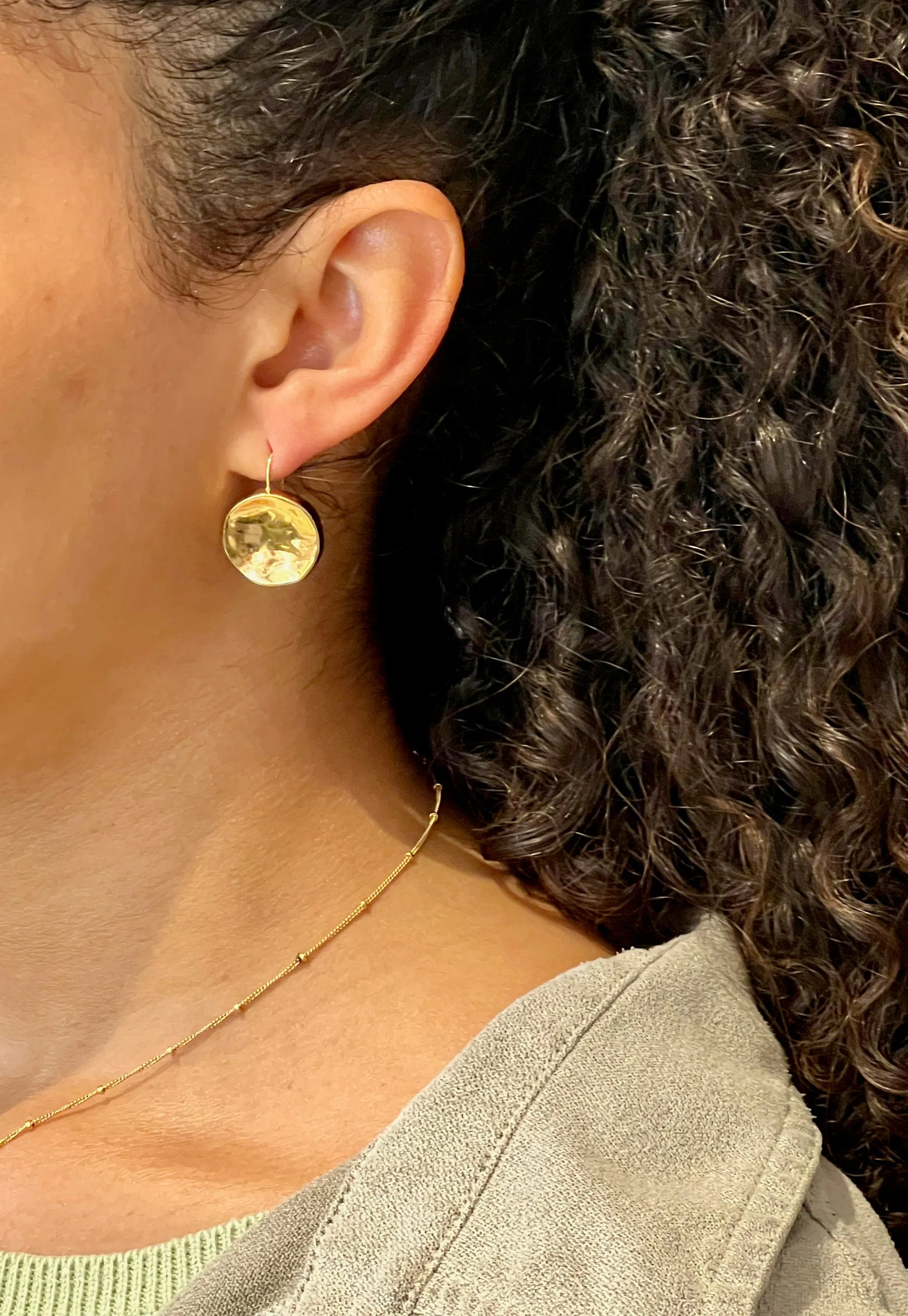 Hammered Disc Earrings - Gold