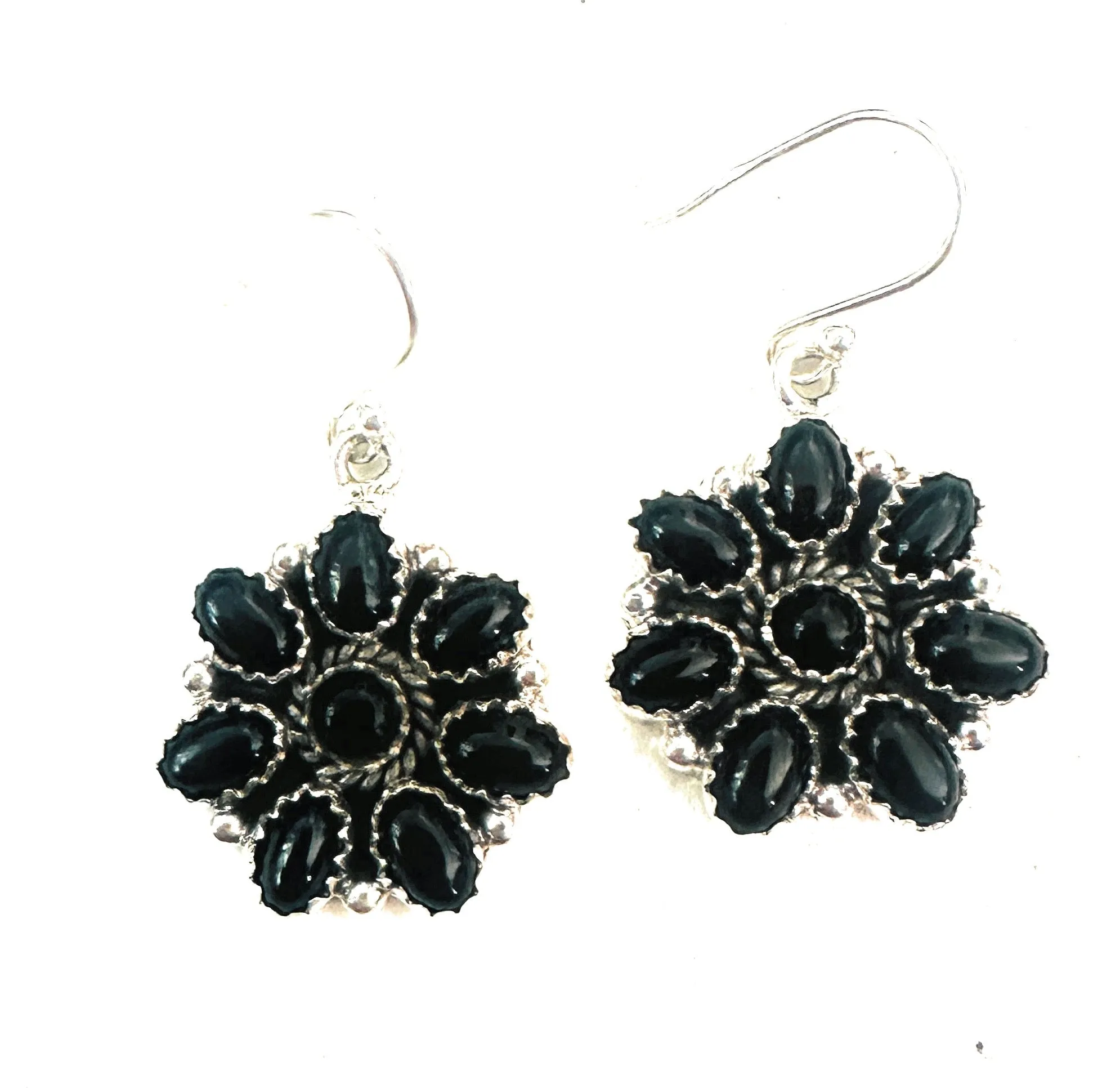 Handmade Black Onyx & Sterling Silver Cluster Dangle Earrings