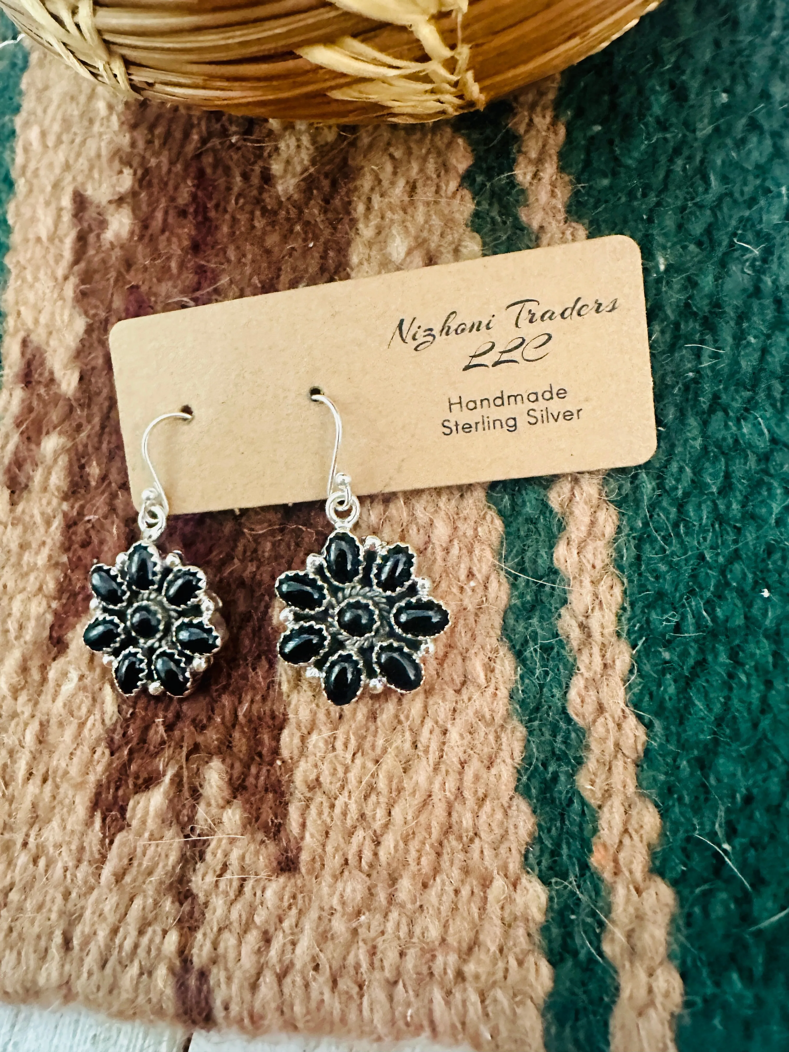 Handmade Black Onyx & Sterling Silver Cluster Dangle Earrings