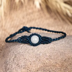 Handmade Dark Blue Cotton and Topaz Macrame Pendant Bracelet - Goddess of Sagaciousness | NOVICA