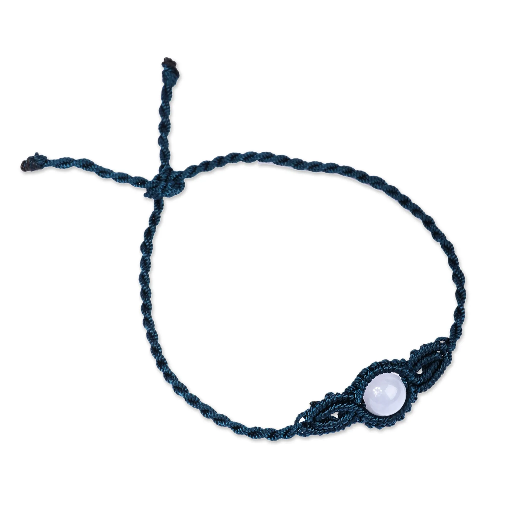 Handmade Dark Blue Cotton and Topaz Macrame Pendant Bracelet - Goddess of Sagaciousness | NOVICA