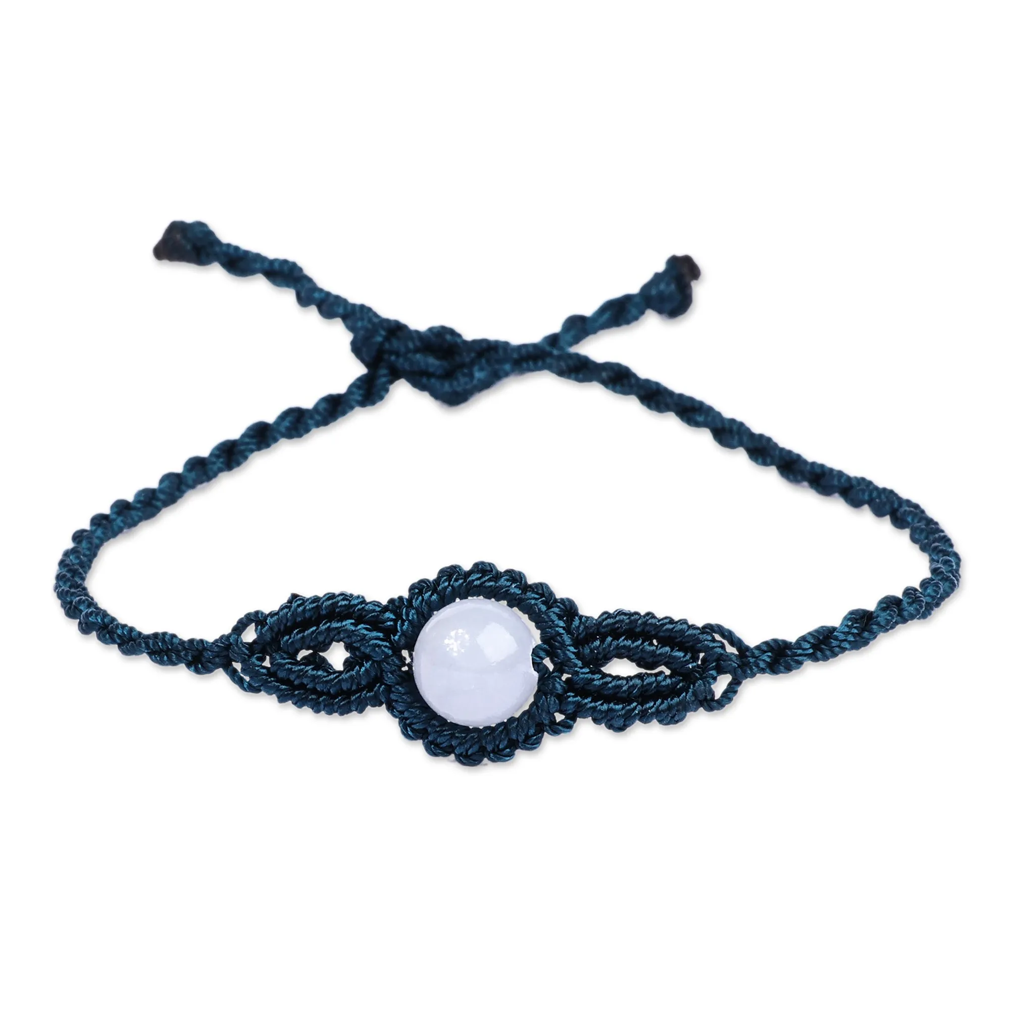 Handmade Dark Blue Cotton and Topaz Macrame Pendant Bracelet - Goddess of Sagaciousness | NOVICA