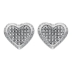 Heart Micro Pave .15cttw Diamond Earrings .925 Sterling Silver