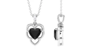 Heart Shape Black Onyx Solitaire Pendant Necklace with Diamond