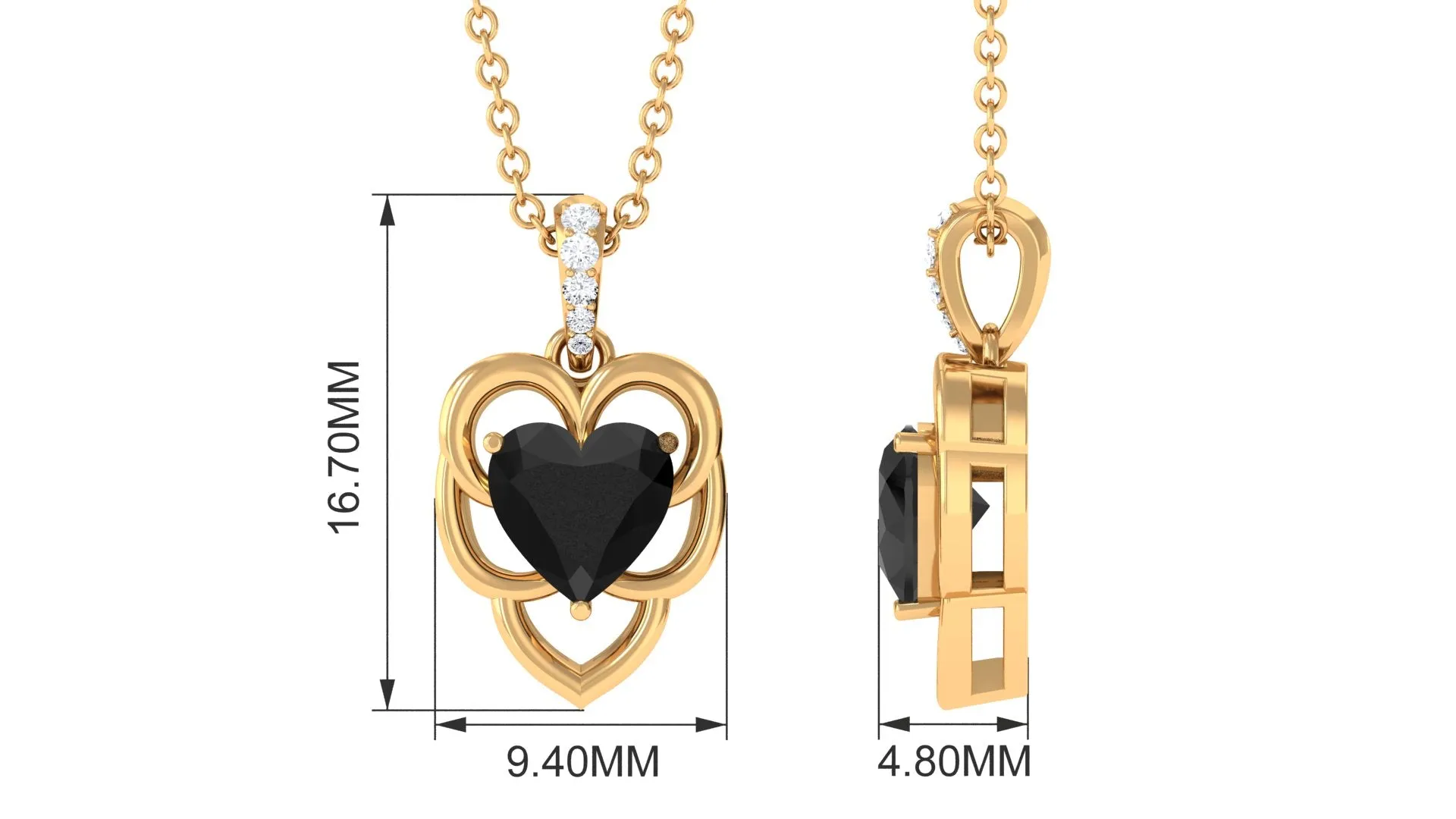 Heart Shape Black Onyx Solitaire Pendant Necklace with Diamond