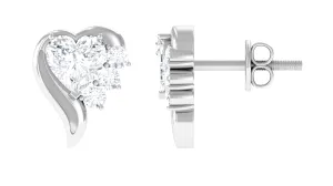 Heart Shape Lab Grown Diamond Minimal Stud Earrings with Screw Back