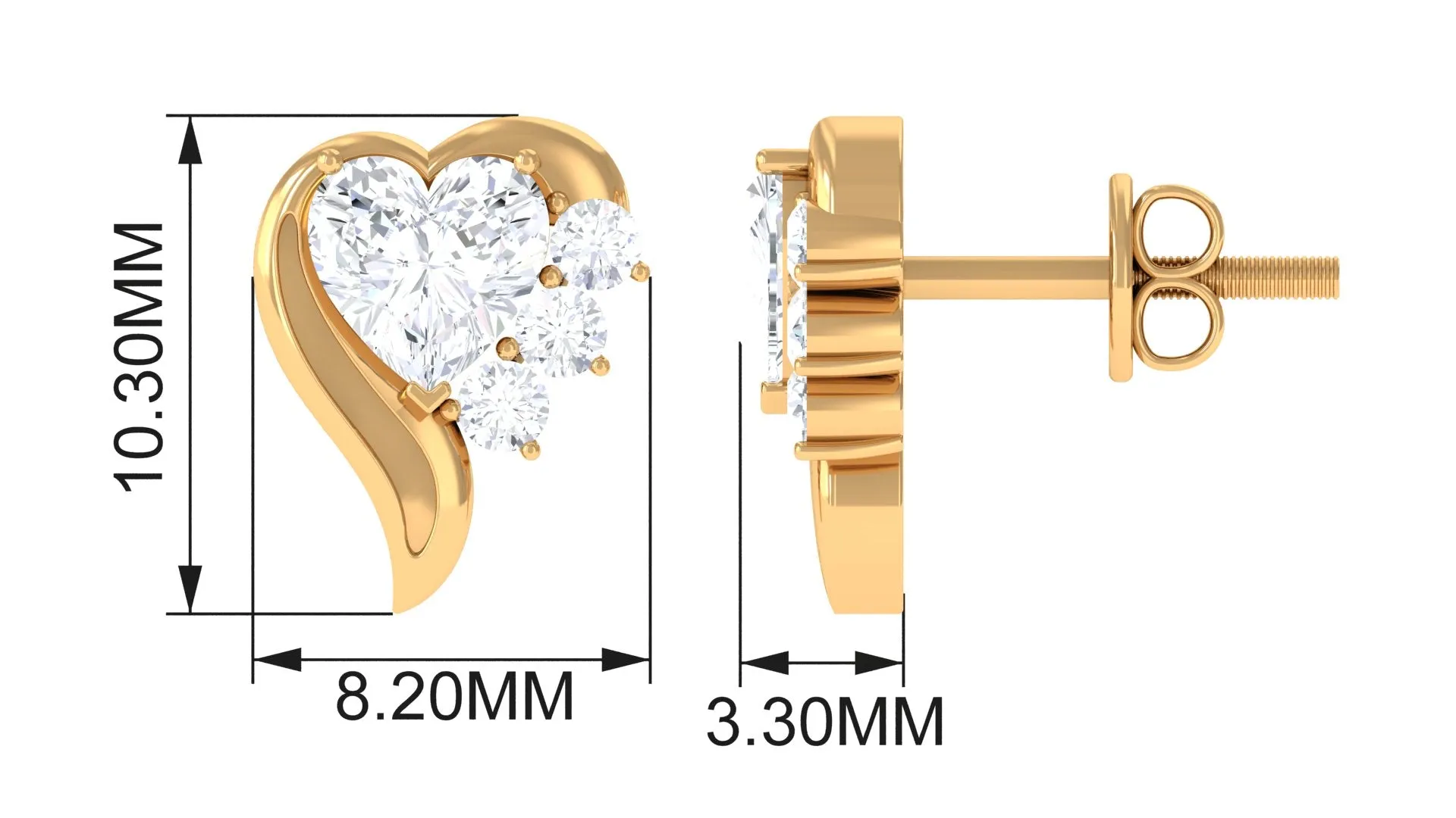 Heart Shape Lab Grown Diamond Minimal Stud Earrings with Screw Back