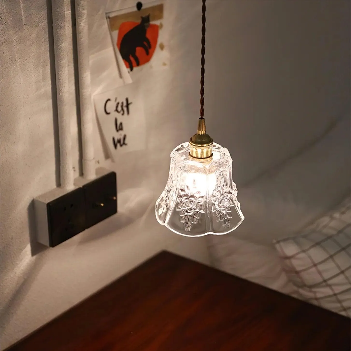 Hexagonal Glass Hanging Lamp