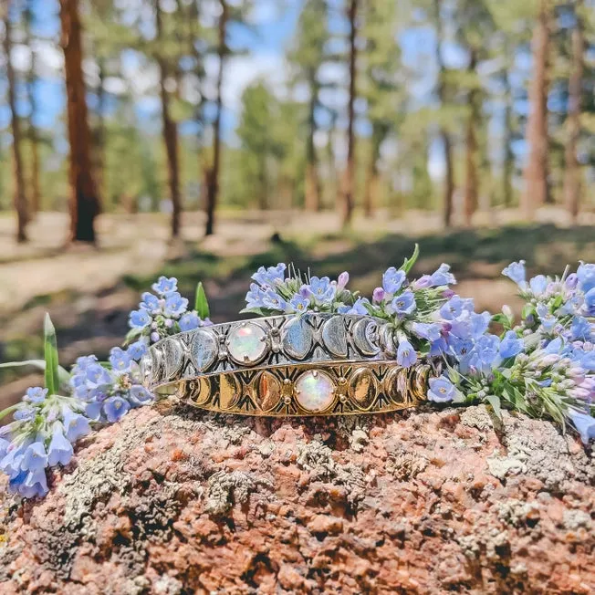 Hiouchi Moon Phases Cuff Bracelet | Rainbow Quartz | Gold