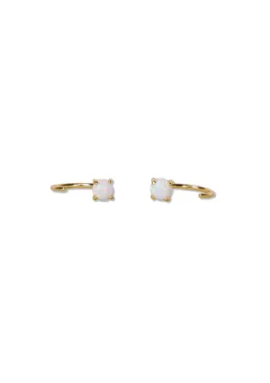 Huggies Earrings - White Opal