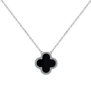 Iced Flora Black Clover Pendant Necklace