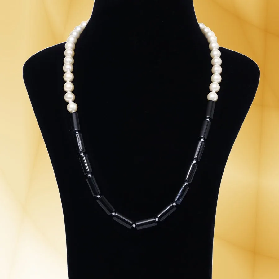 Imeora Black Onyx Necklace With 8mm Off White Shell Pearl