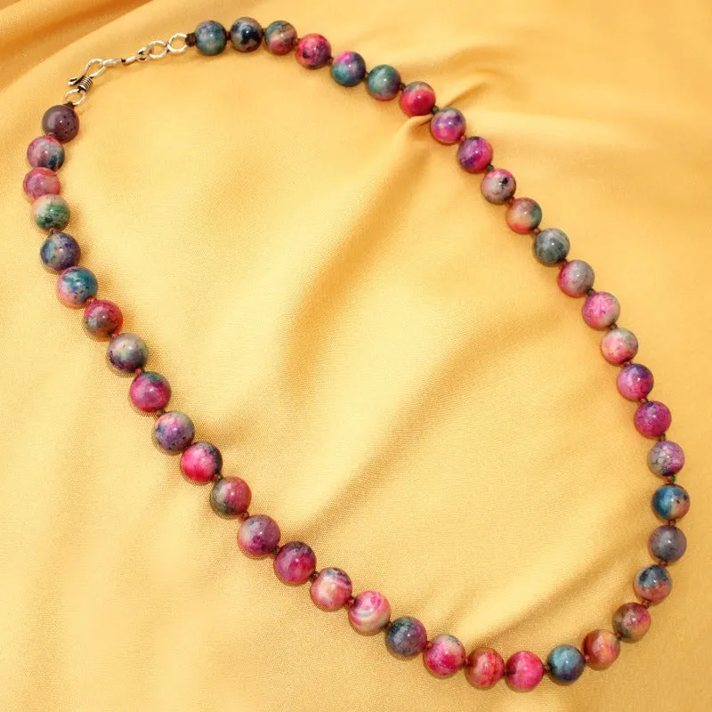 Imeora Knotted Multicolor Onyx 10mm Necklace With Earrings