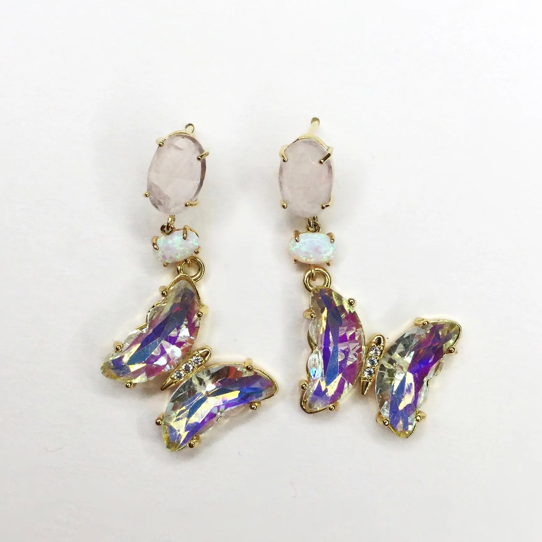 Iris Rose Quartz Butterfly Earrings