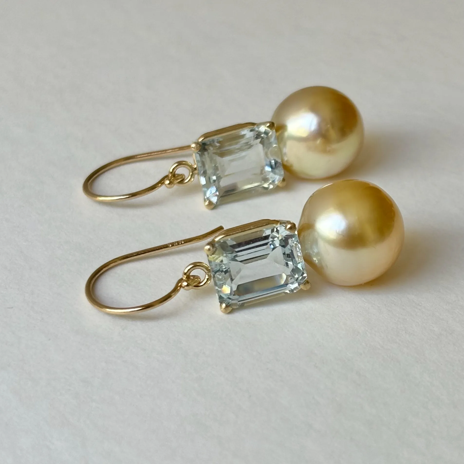 IRRESISTIBLE SOUTH SEA AND LARGE BLUE TOPAZ 14K PEARL EARRINGS