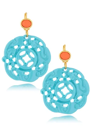 KENNETH JAY LANE BALI Turquoise Carved Pierced Earrings