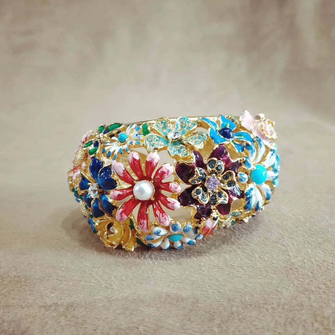 Kenneth Jay Lane Colourful Floral Enamel Cuff Bracelet