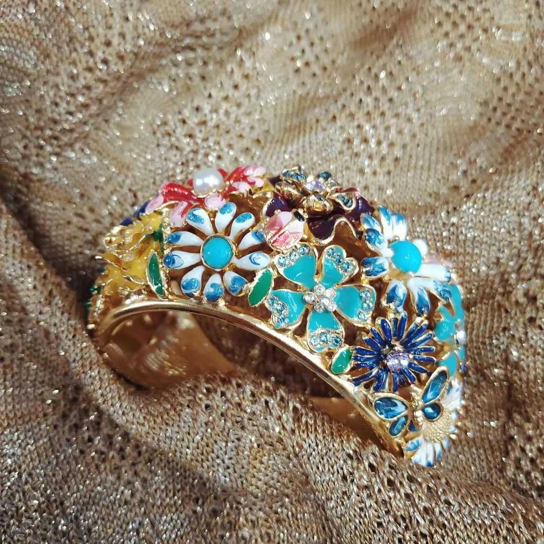 Kenneth Jay Lane Colourful Floral Enamel Cuff Bracelet