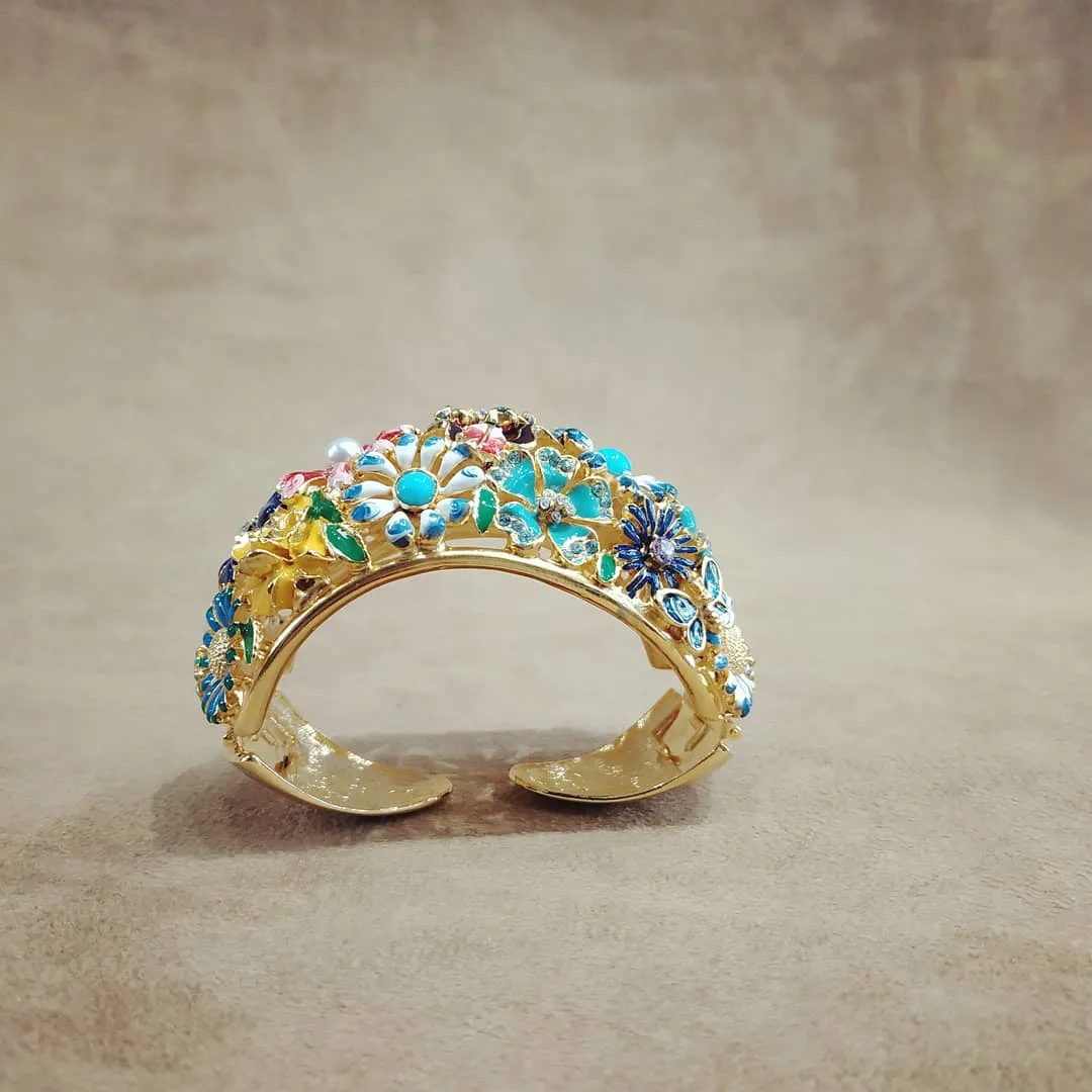 Kenneth Jay Lane Colourful Floral Enamel Cuff Bracelet