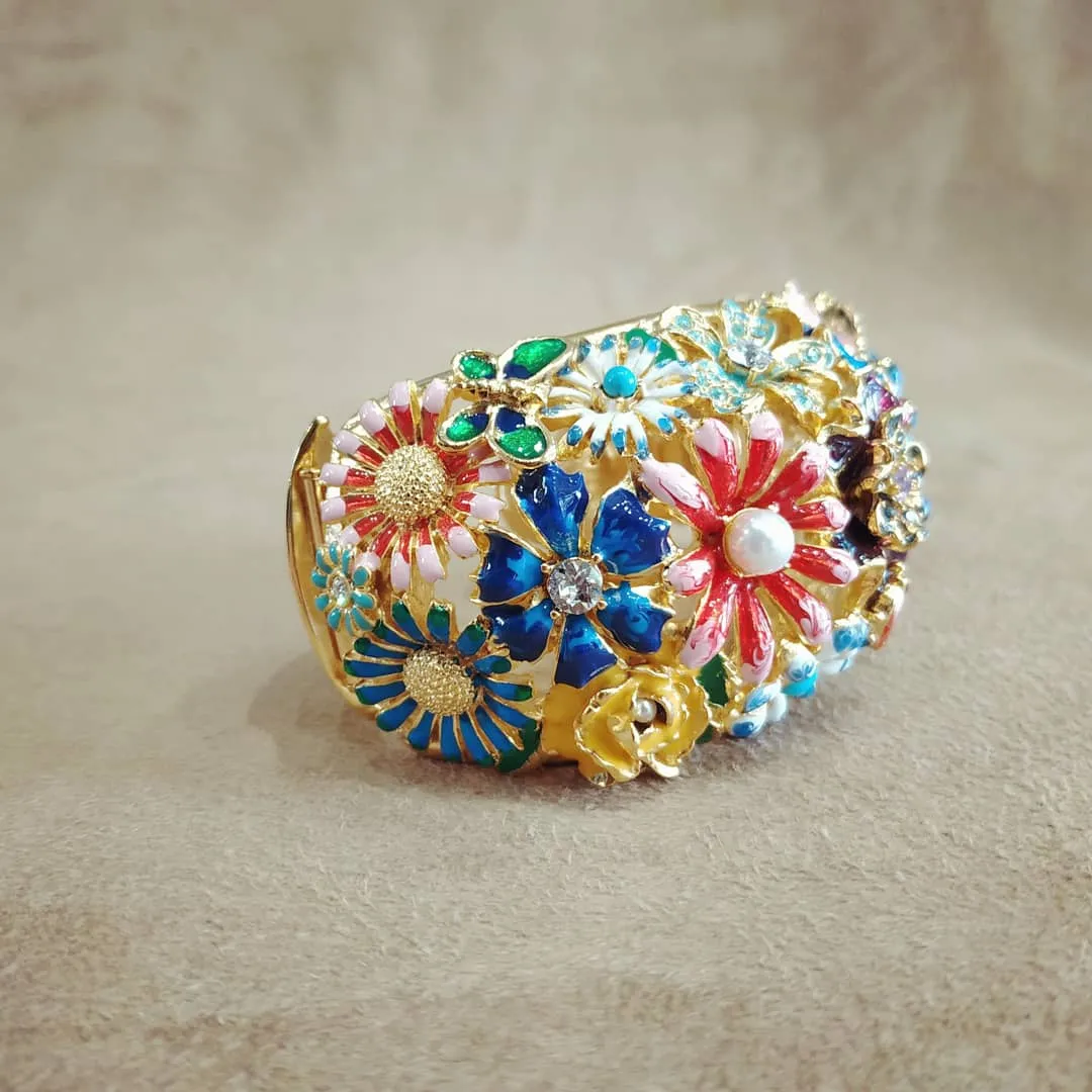 Kenneth Jay Lane Colourful Floral Enamel Cuff Bracelet