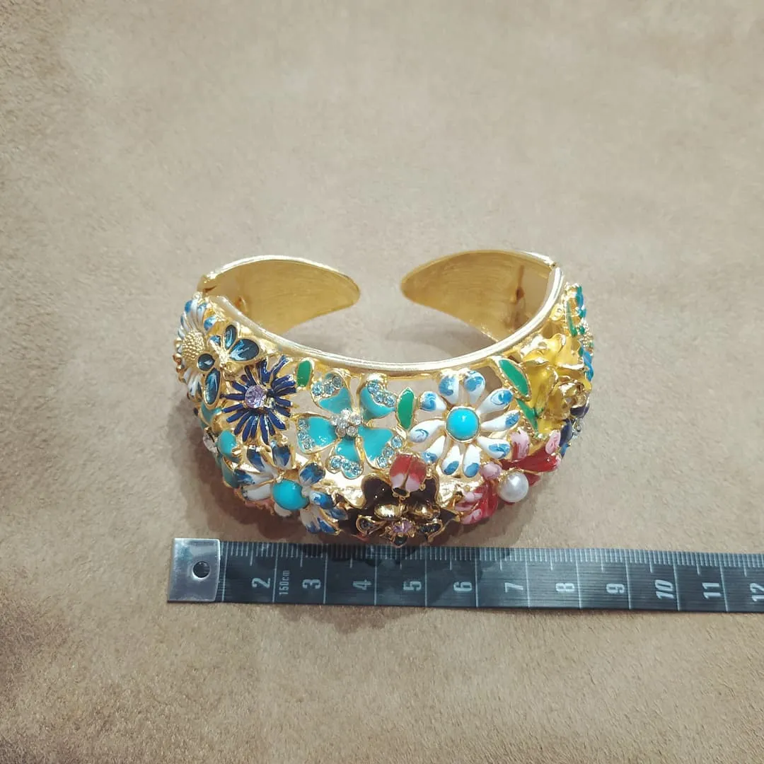 Kenneth Jay Lane Colourful Floral Enamel Cuff Bracelet