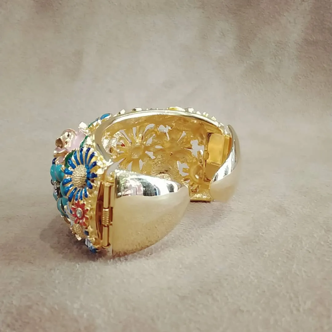 Kenneth Jay Lane Colourful Floral Enamel Cuff Bracelet