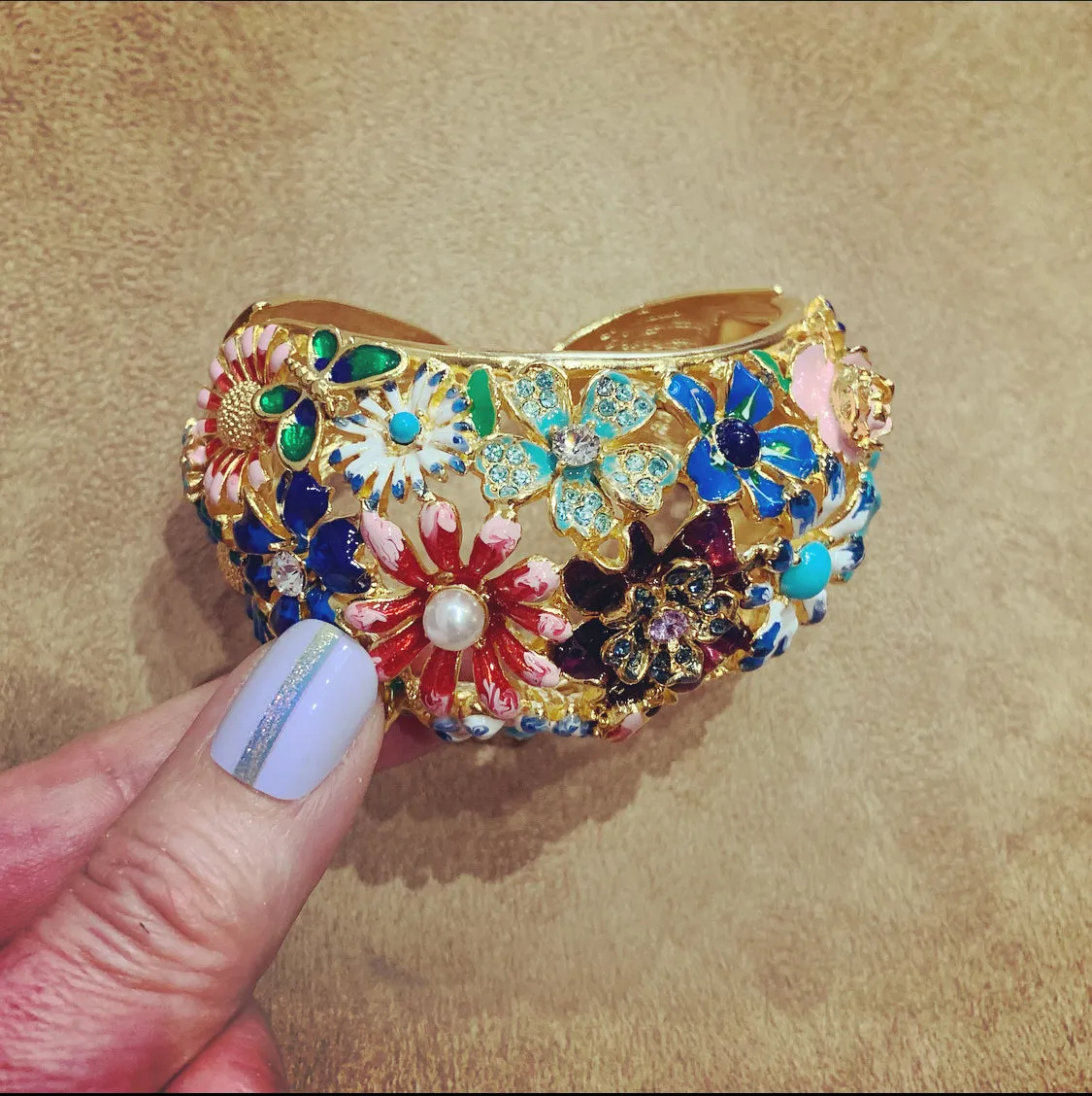 Kenneth Jay Lane Colourful Floral Enamel Cuff Bracelet