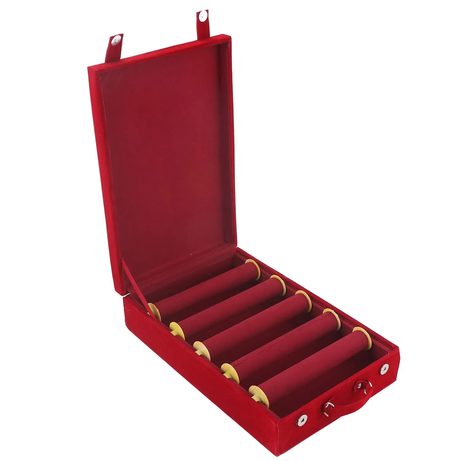 Kuber Industries Wooden 2 Piece Five Rod Velvet Bangle Storage Box (Maroon) - CTKTC22747,Standard