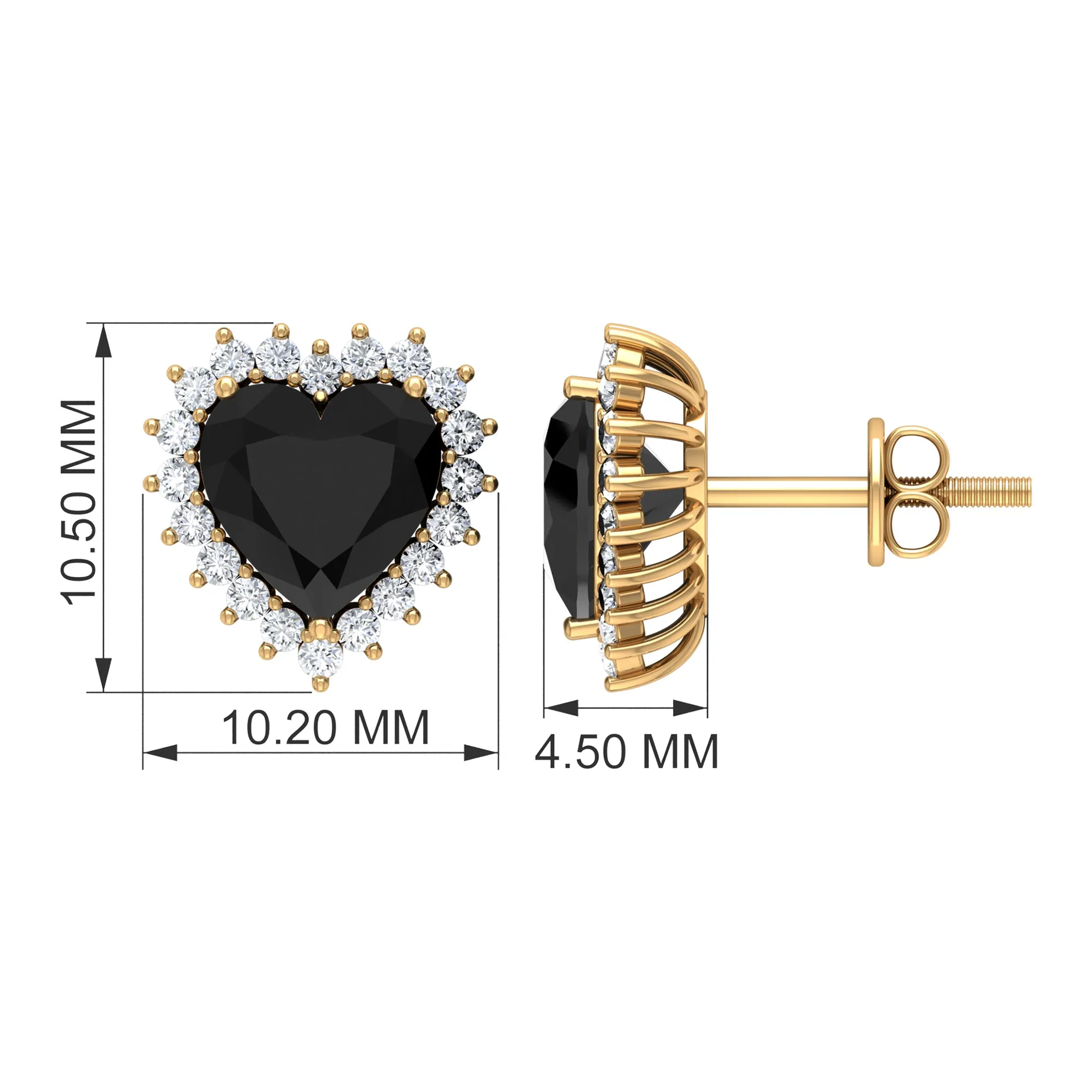 Lab Created Black Diamond Heart Stud Earrings With Moissanite Halo