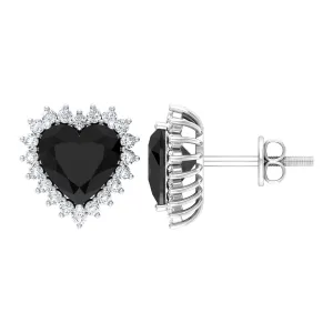 Lab Created Black Diamond Heart Stud Earrings With Moissanite Halo