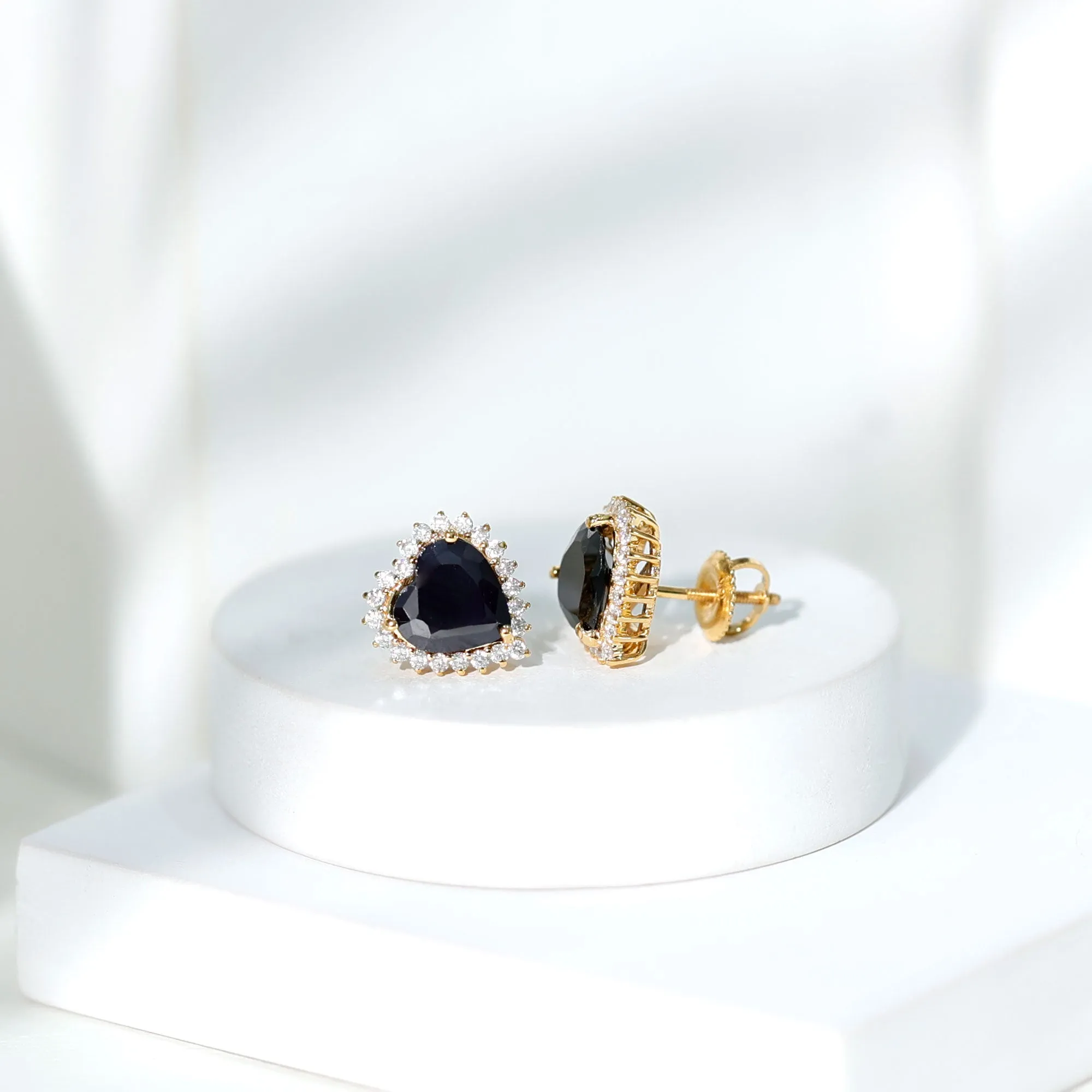 Lab Created Black Diamond Heart Stud Earrings With Moissanite Halo