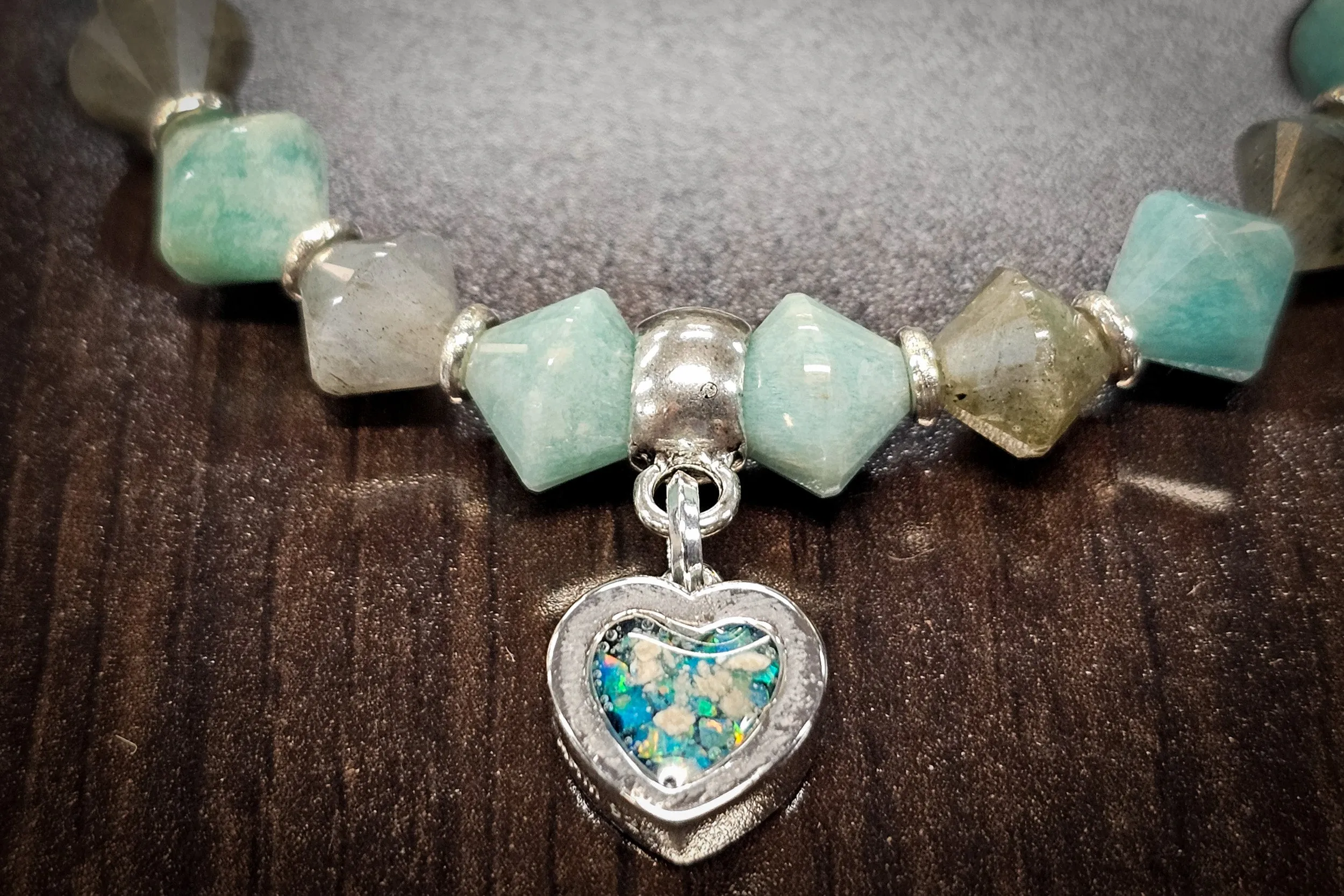 Labradorite and Aquamarine Healing Bracelet with Cremation Ashes