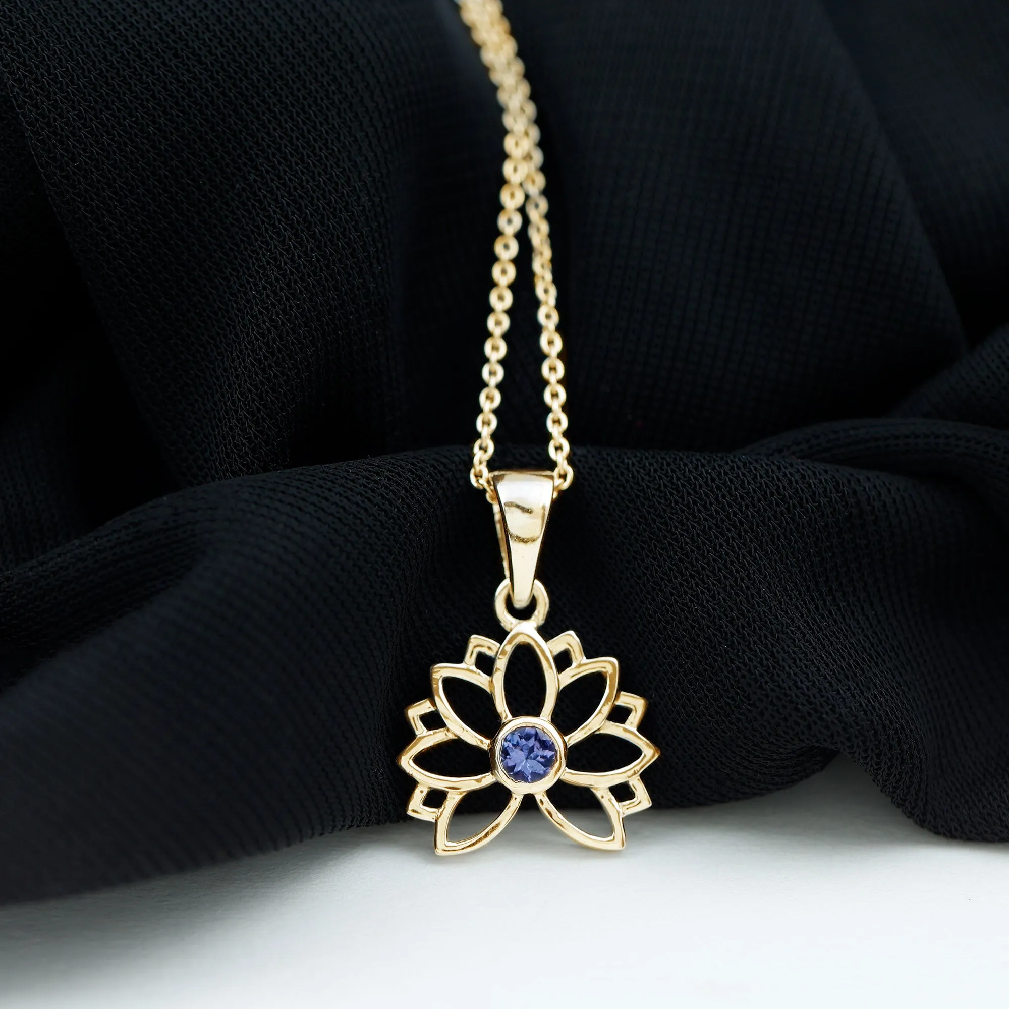 Lotus Flower Pendant with 3 MM Round Cut Tanzanite