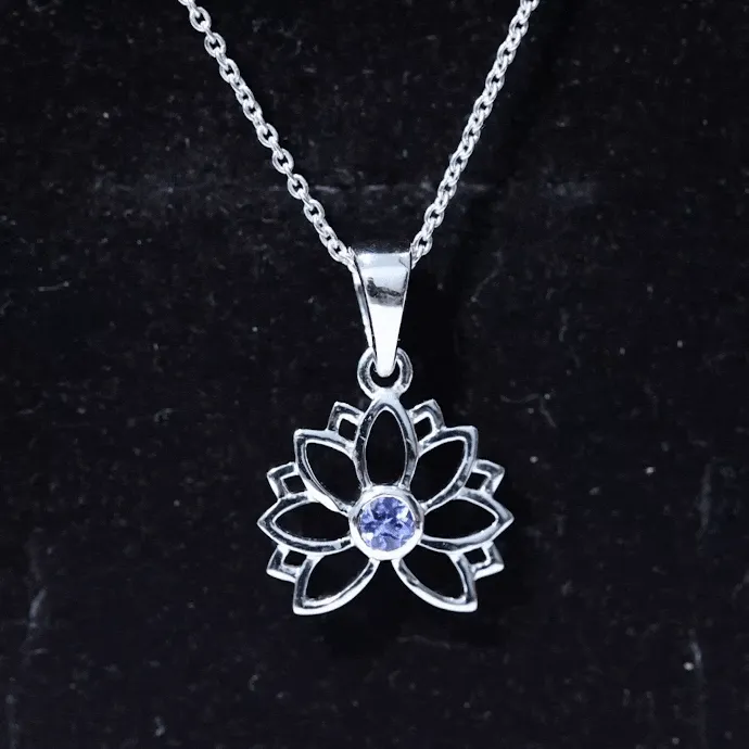 Lotus Flower Pendant with 3 MM Round Cut Tanzanite